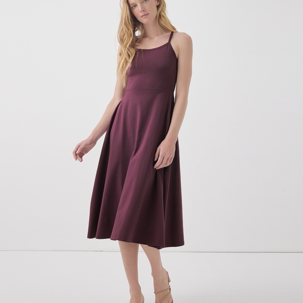 Pact Fit & Flare Midi Dress, Size L, Maroon Color